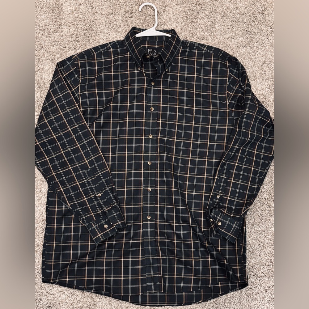 Jos. A. Bank Travelers men’s button down long sleeve shirt green plaid sz large